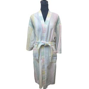Vtg T.J. Lawford Turkish Towel Bathrobe XL Pastel Retro 80's Stripes 100% Cotton